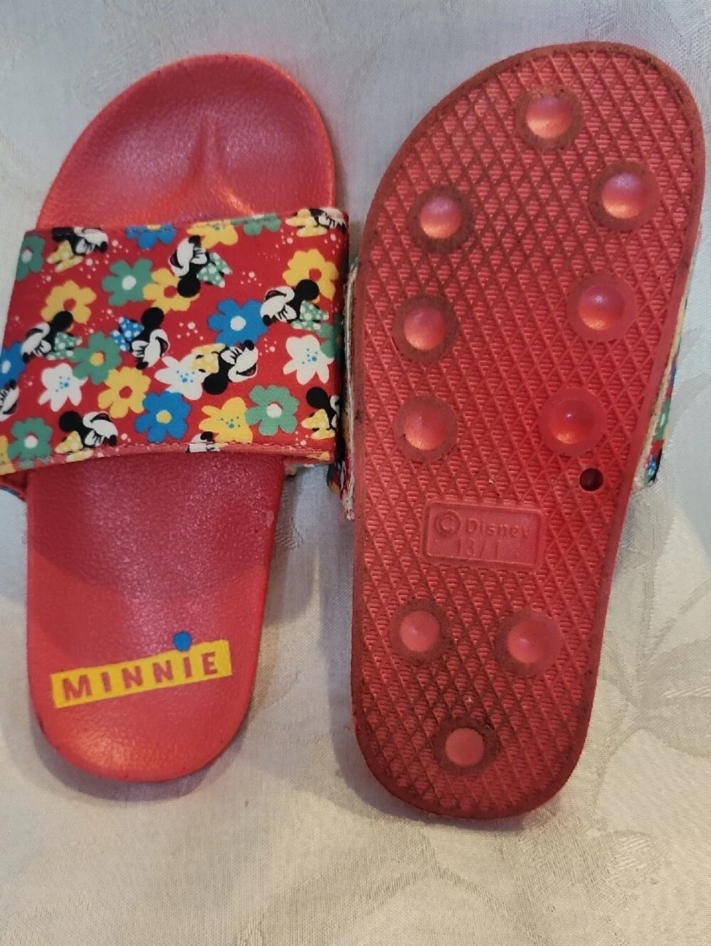 Disney Minnie Mouse Red Floral Slide Sandals for Kids Size 13/1 [V1]
